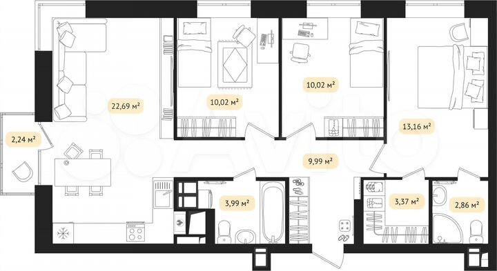 3-к. квартира, 76,9 м², 8/24 эт.
