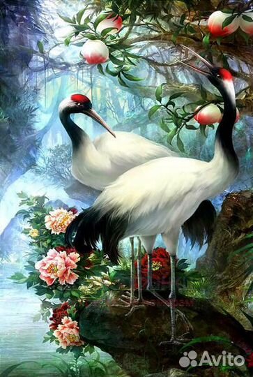 Картина по номерам 40x50 Журавли под персиковым де
