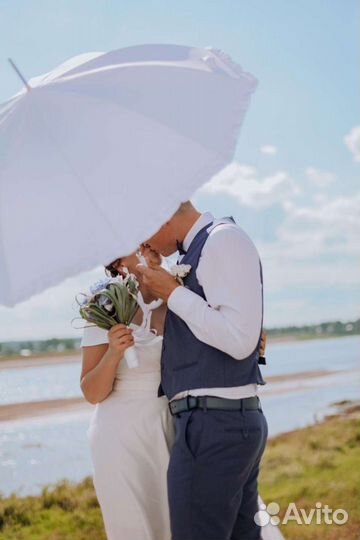 Зонт-трость свадебный (белый)