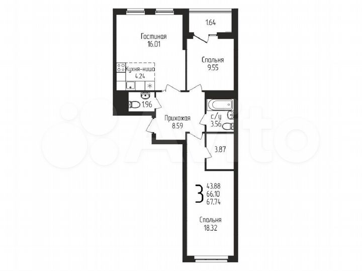 3-к. квартира, 67,7 м², 4/15 эт.