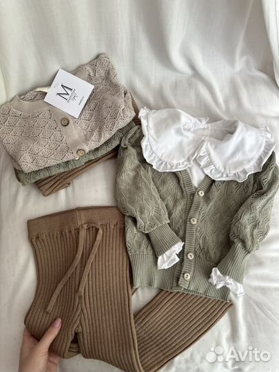 Кардиган ажурный 86-92 и вязаные леггинсы