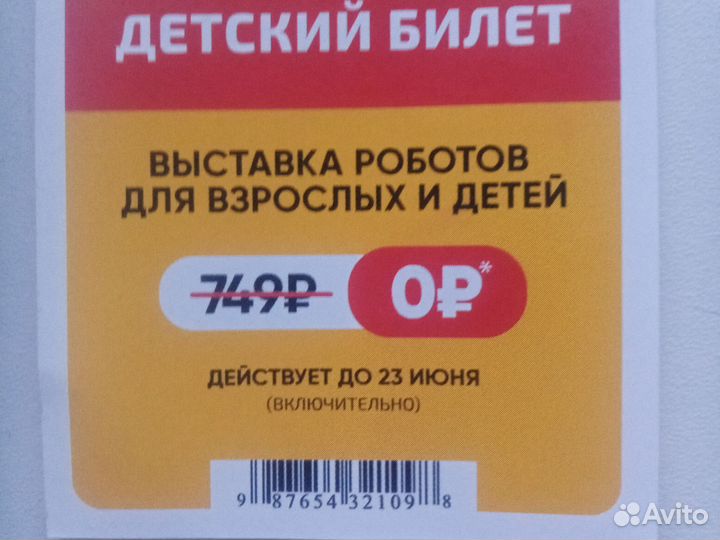 Детский билет на выставку роботов