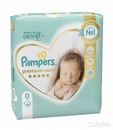 Pampers premium care 0 подгузники