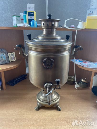 Самовар банка, 7 литров, герб, патина