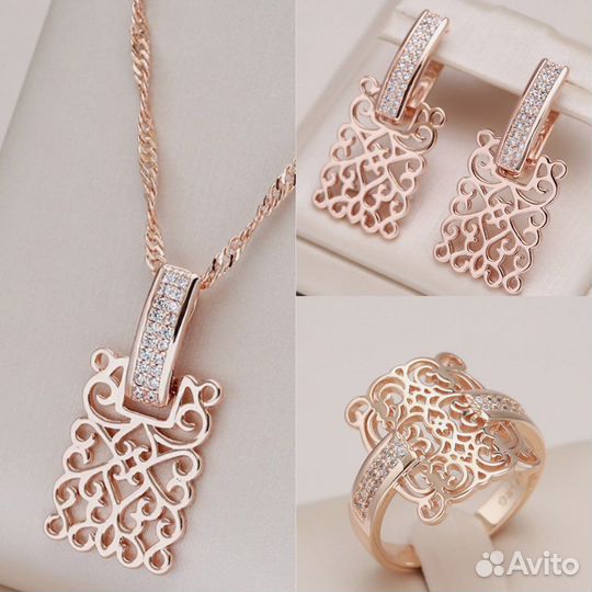 Комплект серьги+кольцо+цепочка