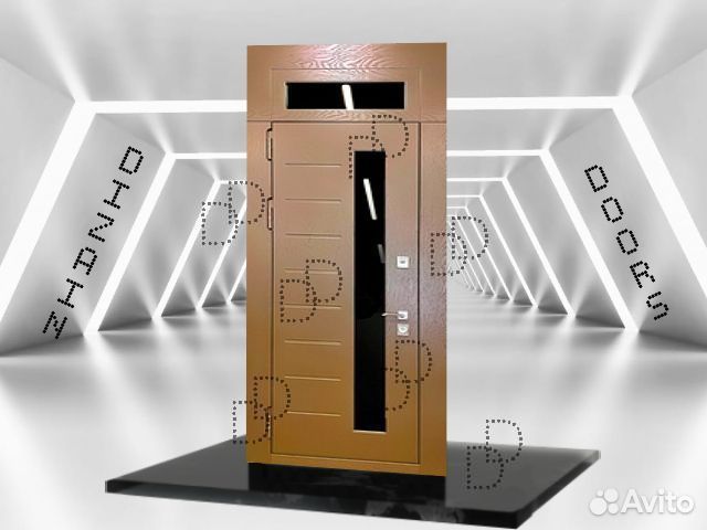 Парадная металлическая дверь с фрамугой