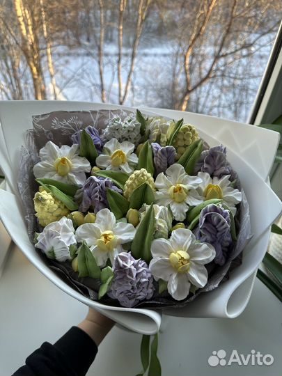 Весенний букет из зефира, съедобный букет, зефир