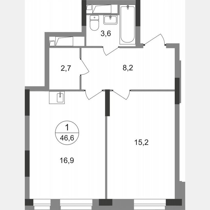 1-к. квартира, 46,6 м², 13/19 эт.
