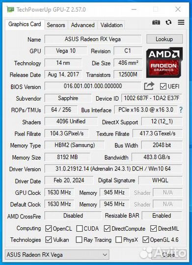Sapphire Radeon RX Vega 64 8 Gb Nitro+