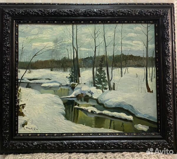 Картина, зимний пейзаж, масло