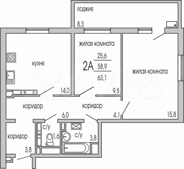 2-к. квартира, 62,8 м², 17/18 эт.