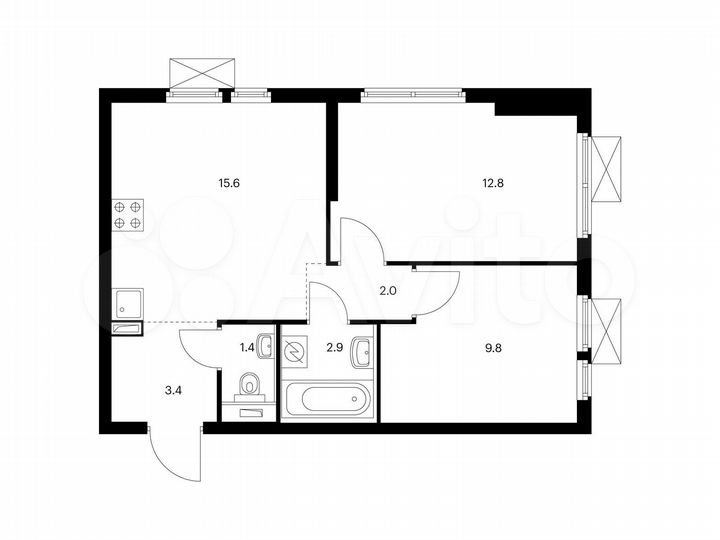 2-к. квартира, 47,9 м², 12/25 эт.