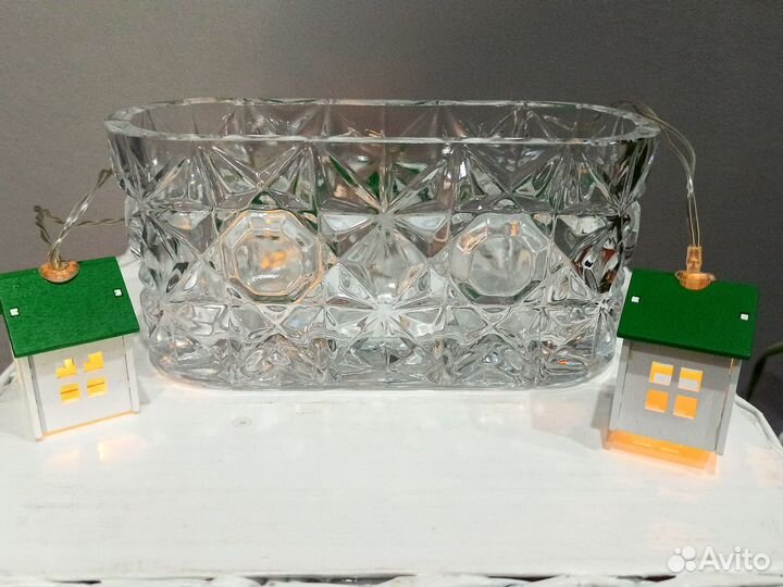 Винтаж хрустальная ваза-ладья салфетница Чехия