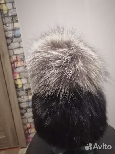 Шапка норковая вязаная женская