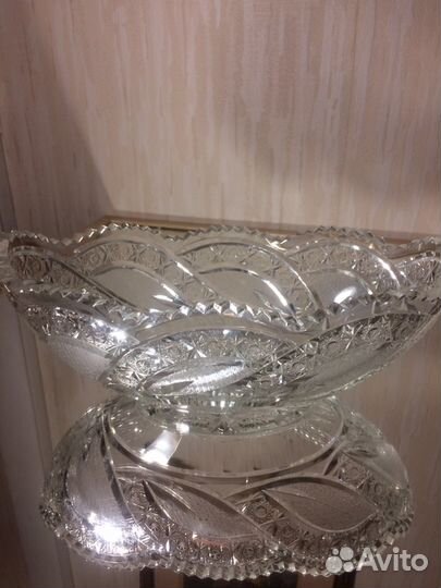 Хрусталь Ваза ладья Богемия винтаж