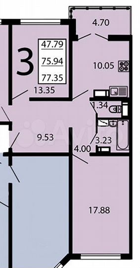 3-к. квартира, 77,3 м², 7/17 эт.