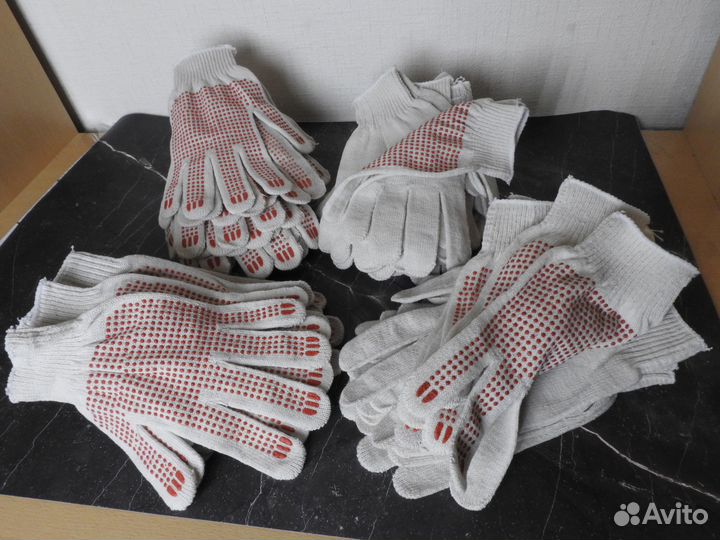 Трикотажные рабочие х/б перчатки с точкой новые