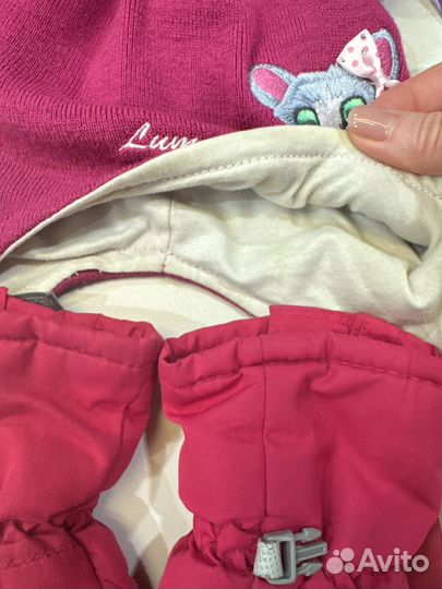Шапки для девочки 5-6 лет +варежки на молнии зима