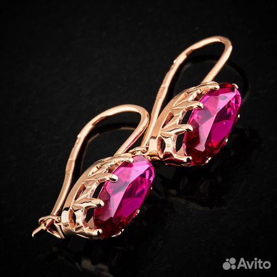 Серьги советские из красного золота с корундами