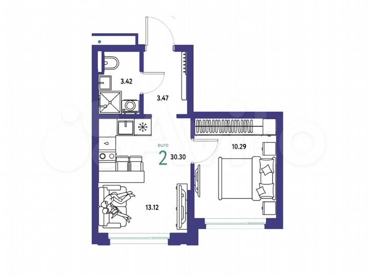2-к. квартира, 30,3 м², 3/19 эт.