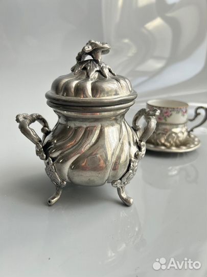 Чайник сахарница поднос олово дерево винтаж Италия