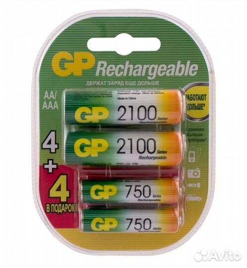 Аккумулятор GP аа 2100 4 шт. + ааа 750 мАч, 4 шт