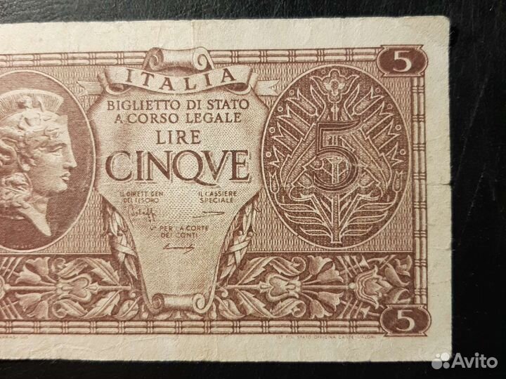 Банкнота /Италия 5лир./ 1944 год/VF