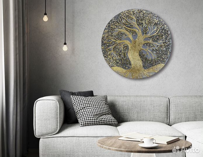 Картина с деревом. Круглое панно с подсветкой