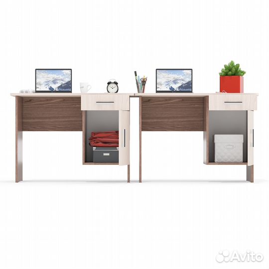 Два письменных стола Мебельный Двор 1-09 цвет ясень шимо светлый/ясень шимо тёмный