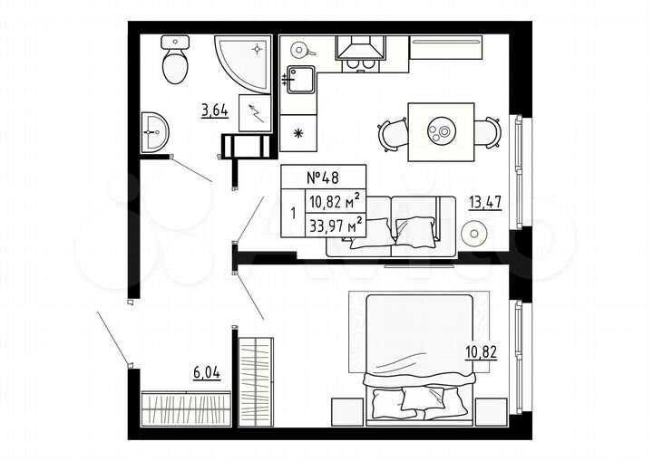 1-к. квартира, 34 м², 3/4 эт.