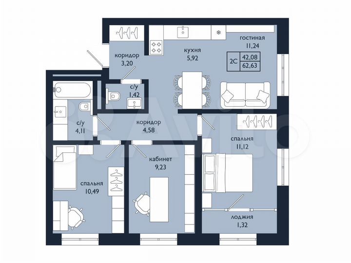4-к. квартира, 62,6 м², 7/25 эт.