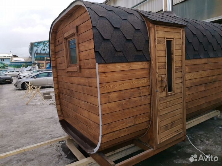 Баня бочка квадро. Есть выставка в Москве