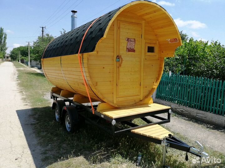 Мобильная баня бочка на колёсах, прокат и аренда