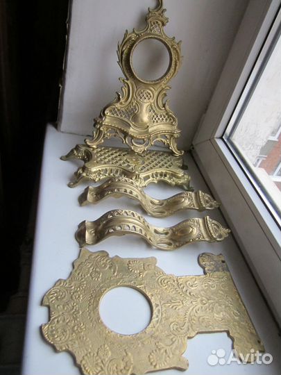 Старинная бронза Каминные часы Орёл Конь ручка