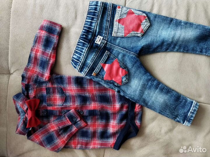 Комплект для малыша рубашка+джинсы+бабочка