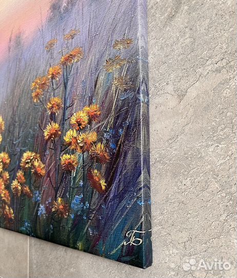 Интерьерная картина, пейзаж с цветами. Принт