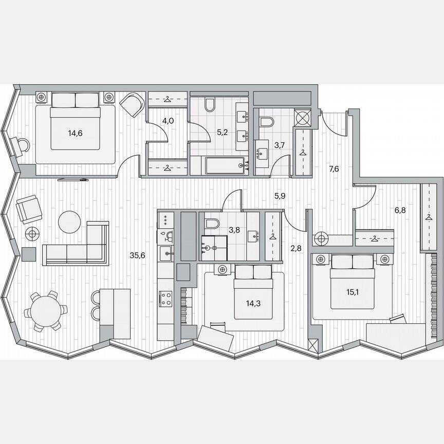 3-к. квартира, 117,5 м², 22/26 эт.