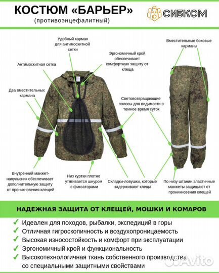 Костюм противоэнцефалитный антиклещ рыбалка охота
