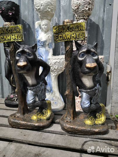 Фигуры из гипса слон, ангел, лебедь, гном, волк