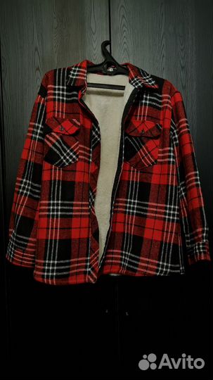 Рубашка в клетку оверсайз с мехом