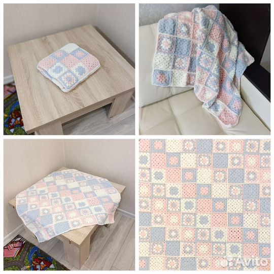 Плед детский вязаный Мишка Зайка Ручная работа