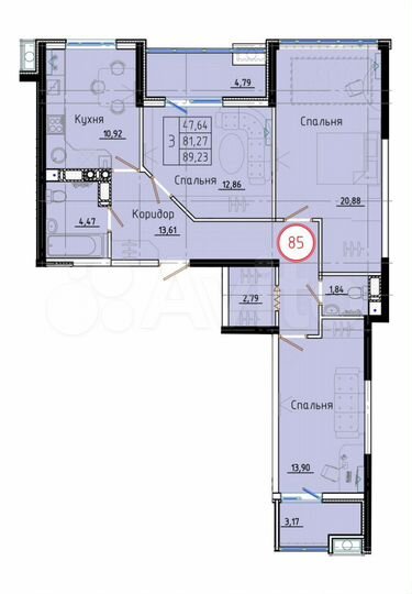 3-к. квартира, 89,2 м², 2/8 эт.