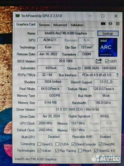 ASRock Intel arc a380 6gb (новая)