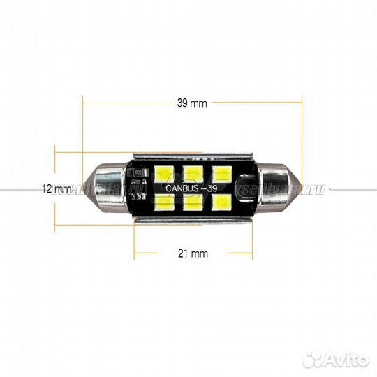 Светодиодная лампа SJ-6SMD C5W 39мм с Обманкой