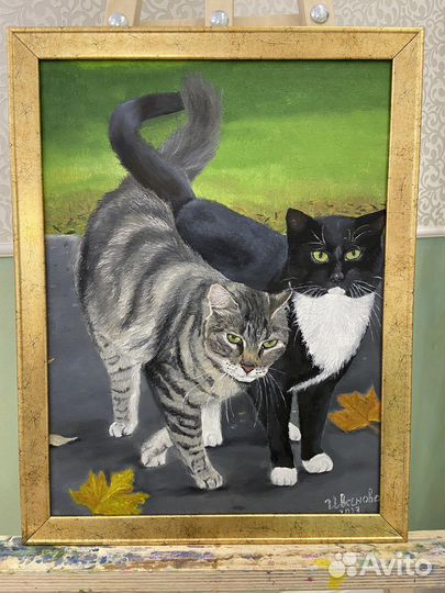 Картина маслом «Пара котиков»