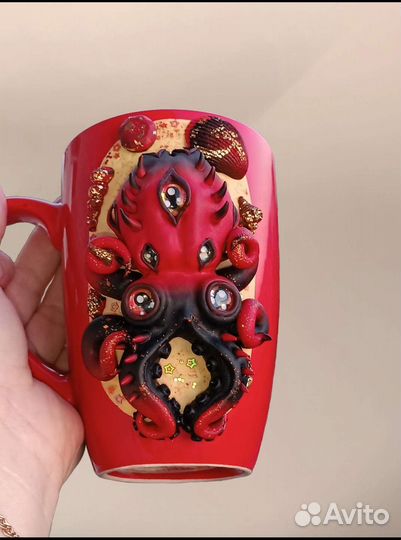 Кружка с декором из полимерной глины