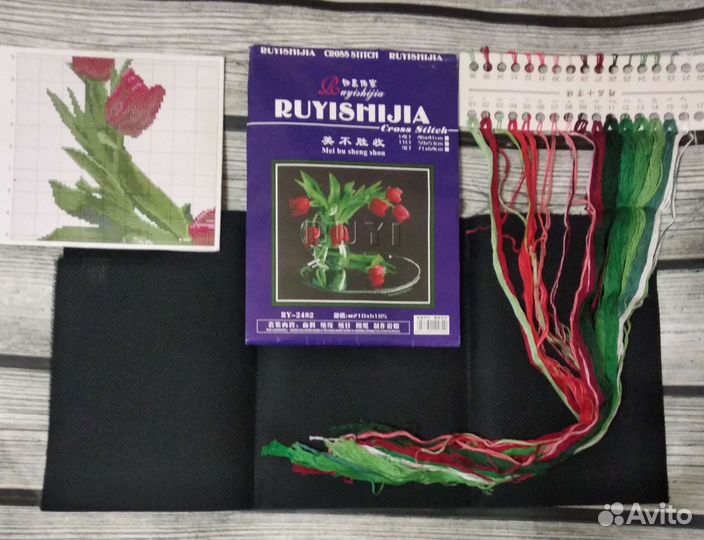 Остатки набора для вышивания (канва, схема, нитки)