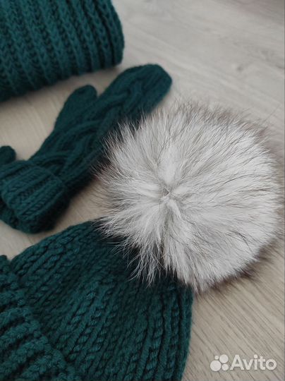 Комплект шапка, шарф, варежки перуанская шерсть