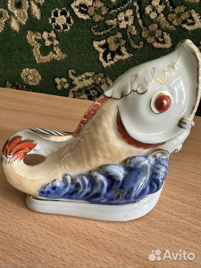 Салфетница Рыба и стопки фарфор СССР Коростень
