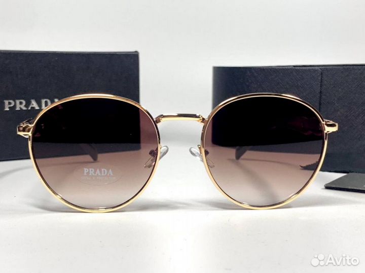 Очки Prada золотые круглые